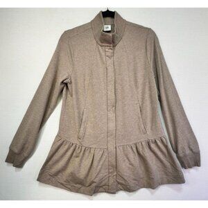 Cabi Womens Peplum Knit Jacket Small Beige Tan Button Down Lightweight Babydoll